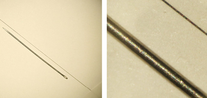 肉眼观察到的针和显微仪器下的针 肉眼观察到的针和显微仪器下的针